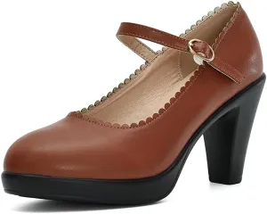 CYBLING Women's Mary Jane High Heels Shoes Ladies Pointed Closed Toe Ankle Strap Dress Pumps