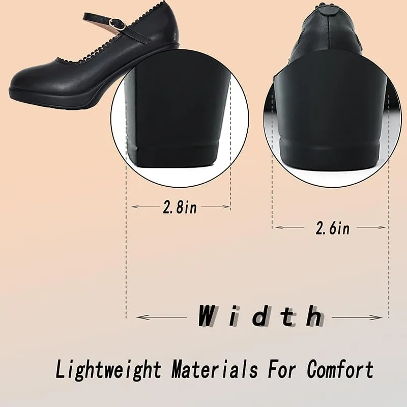 CYBLING Women's Mary Jane High Heels Shoes Ladies Pointed Closed Toe Ankle Strap Dress Pumps