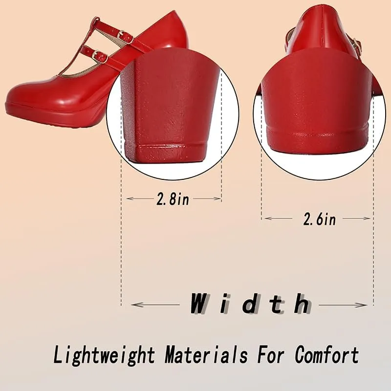 CYBLING Women's Mary Jane High Heels Shoes Ladies Pointed Closed Toe Ankle Strap Dress Pumps