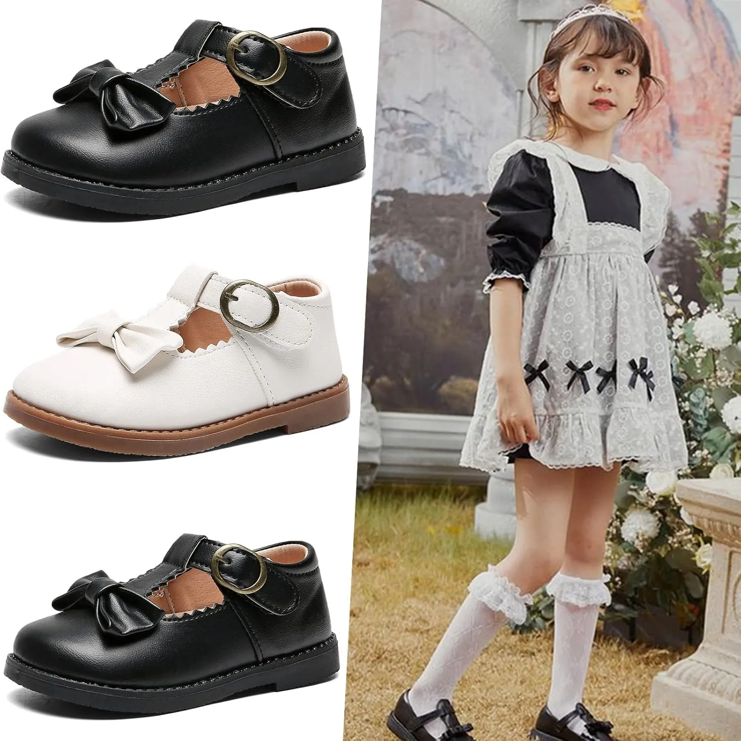 DADAWEN Girl's T-Strap School Uniform Dress Shoe Mary Jane Princess Flat