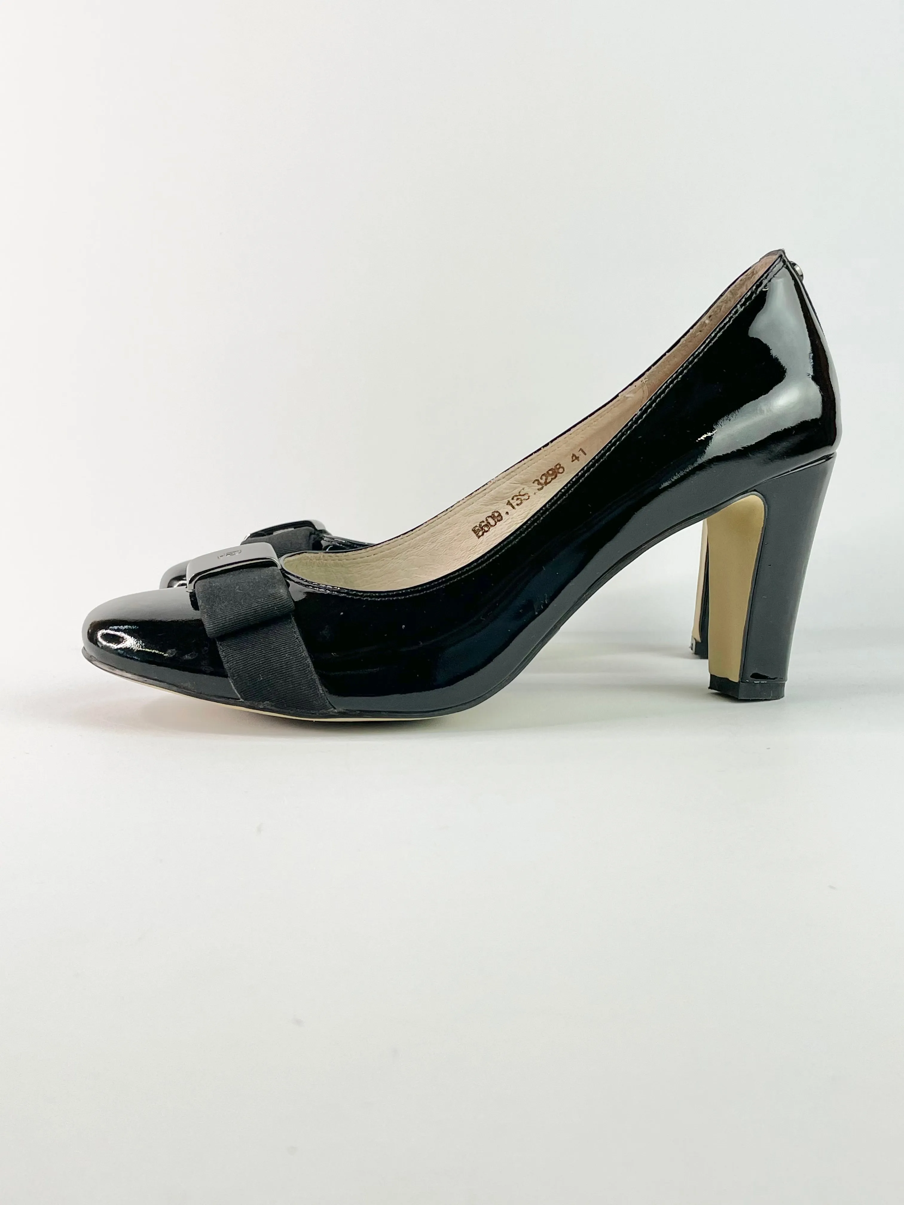David Lawrence Glossy Black Leather Bow Pumps - EU41
