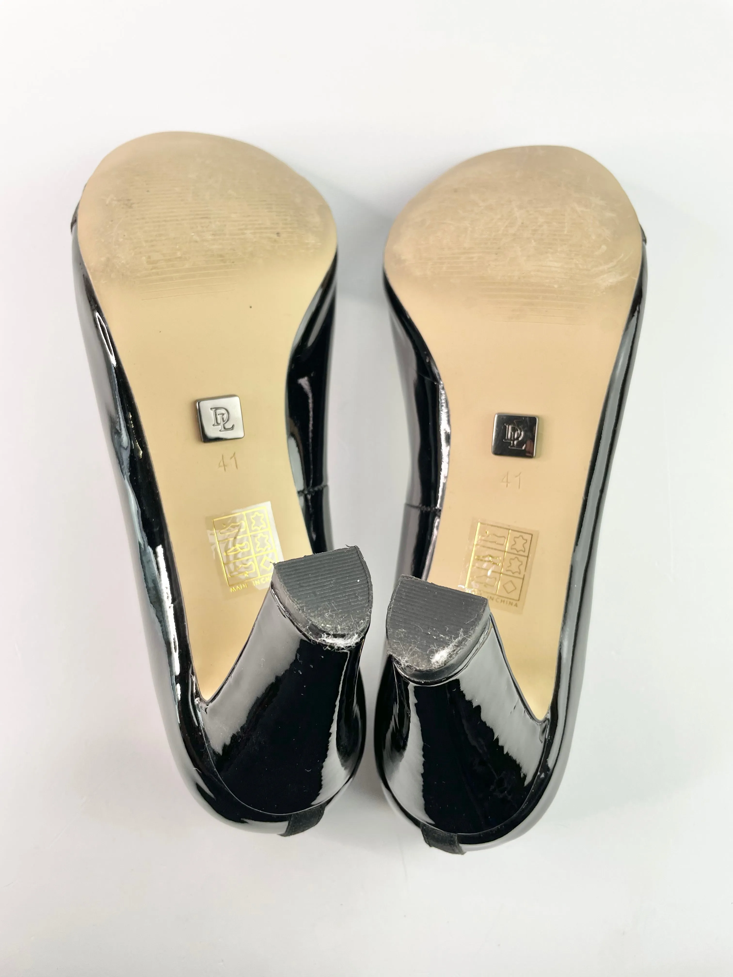 David Lawrence Glossy Black Leather Bow Pumps - EU41
