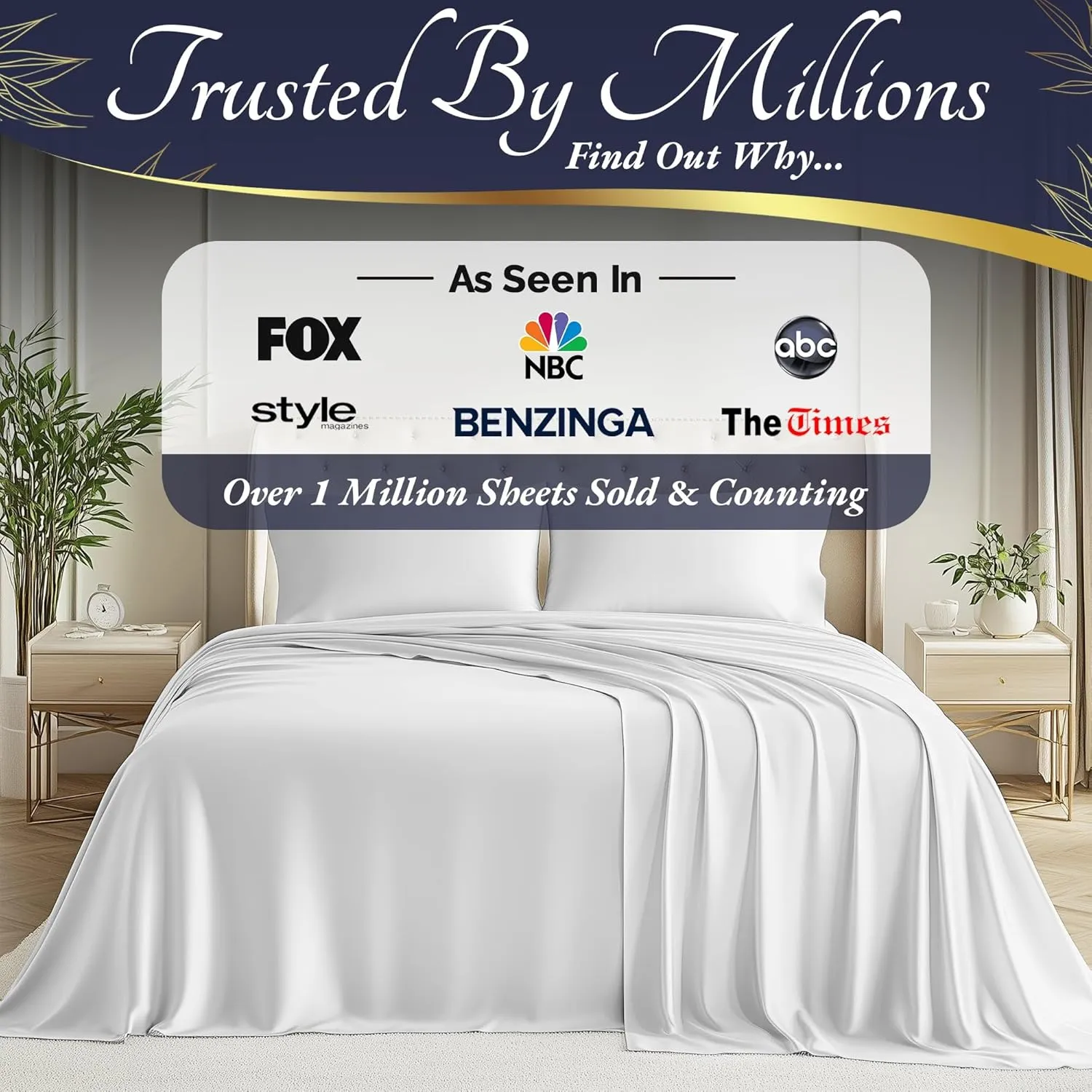 DECOLURE 100% Organic Viscose Derived from Bamboo Sheets Queen Size 4pcs - Ultra Soft & Luxuriously Cooling, 17" Deep Pocket, Double Stitching, Perfect for Hot Sleepers - Queen Bed Sheets (White)