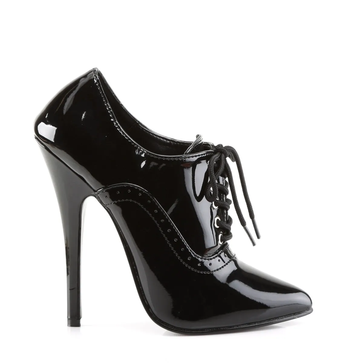 DEVIOUS DOMINA-460 Black Pat Lace-Up Pumps