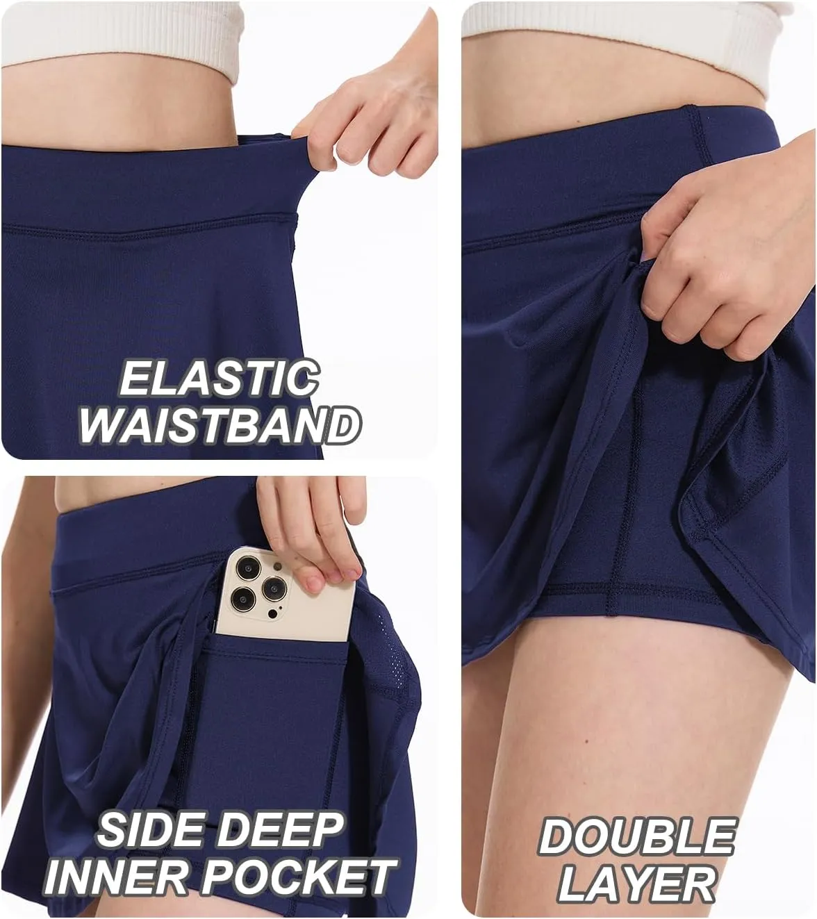 DEVOROPA Girls Tennis Skirts Stretch Adjustable Waist Youth Golf Athletic Pleated Skorts Lining Kids Cheer Shorts Pocket