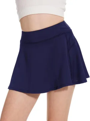 DEVOROPA Girls Tennis Skirts Stretch Adjustable Waist Youth Golf Athletic Pleated Skorts Lining Kids Cheer Shorts Pocket