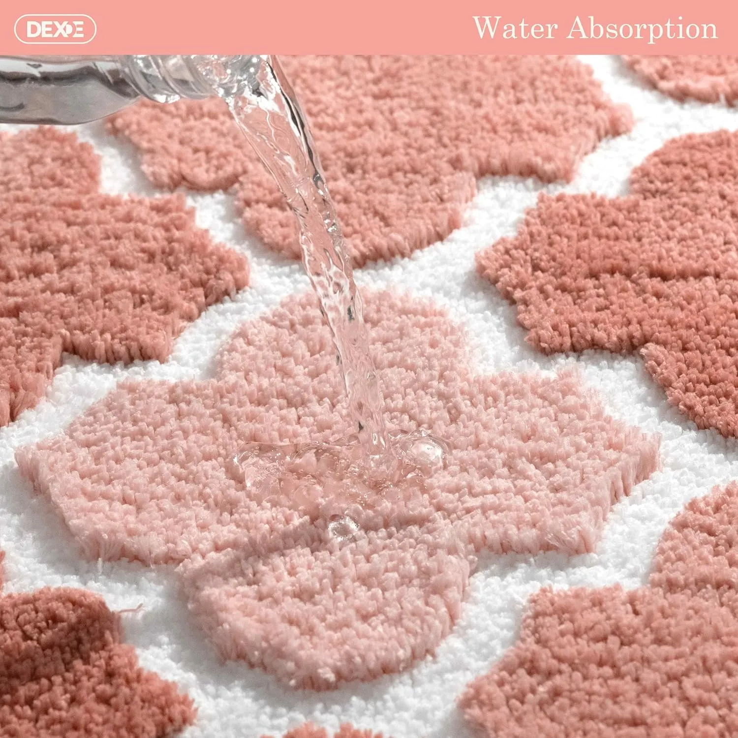 DEXDE Bathroom Rug Non-Slip, Extra Absorbent Shaggy Bath Mat, Machine Washable Soft Plush Throw Rug for Bathroom Floor Tub and Shower, 20" x 32" Pink