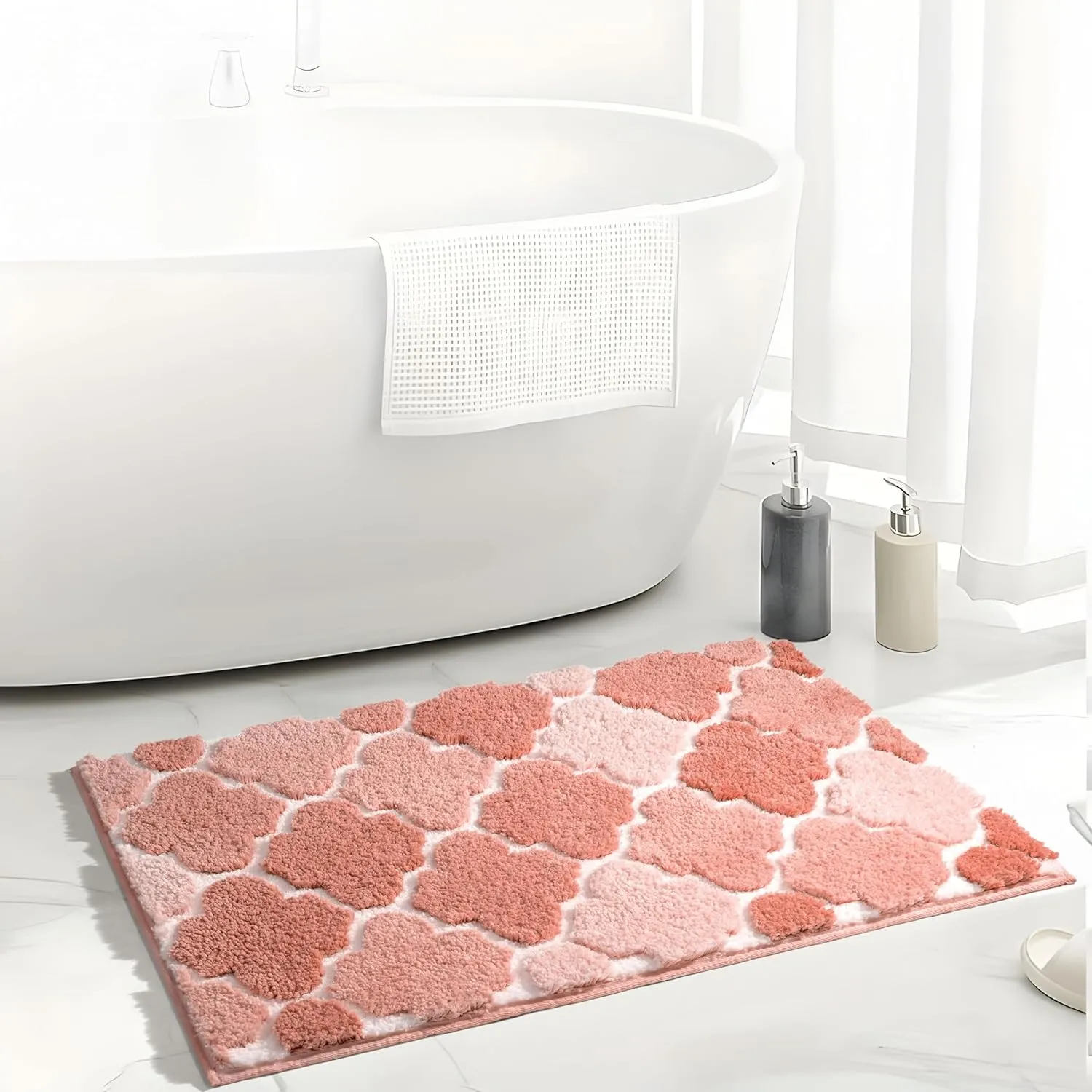 DEXDE Bathroom Rug Non-Slip, Extra Absorbent Shaggy Bath Mat, Machine Washable Soft Plush Throw Rug for Bathroom Floor Tub and Shower, 20" x 32" Pink