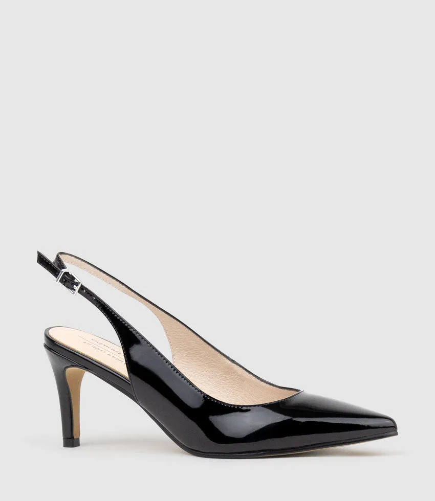 DIANA75 Slingback Pump in Black Patent