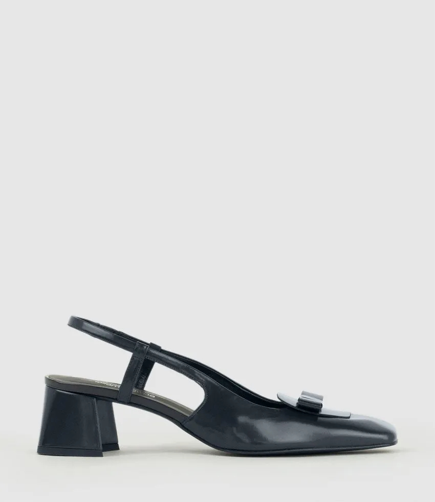 DINA45 Slingback Pump with Bow in Navy High Shine