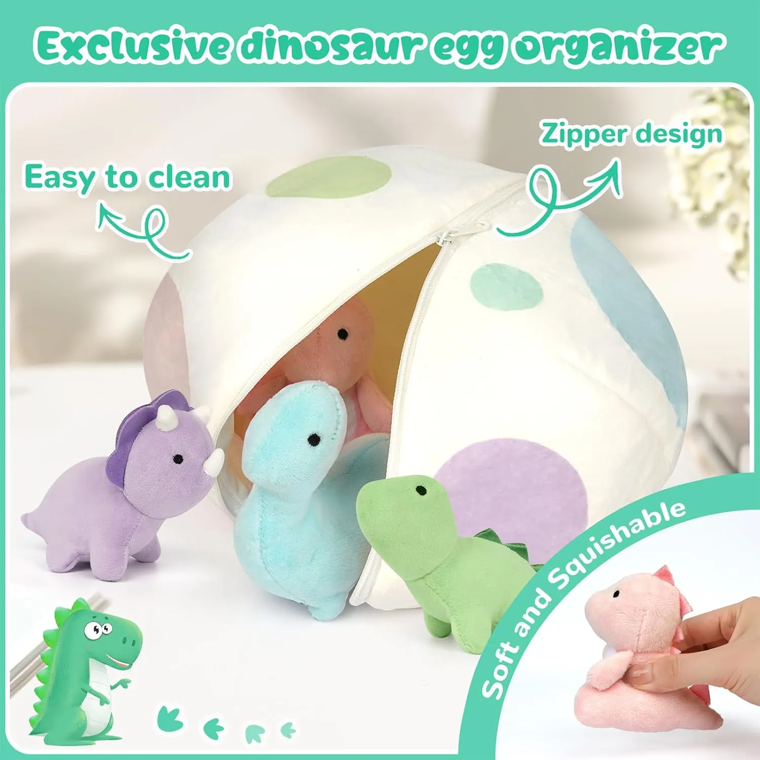 Dinosaur Stuffed Animal Set, Soft Dino Plush Dinosaur Toys, Cute Stuffed Dinosaur Egg with 5 Small Dino Plushies for Themed Party for Kids Girls Boys