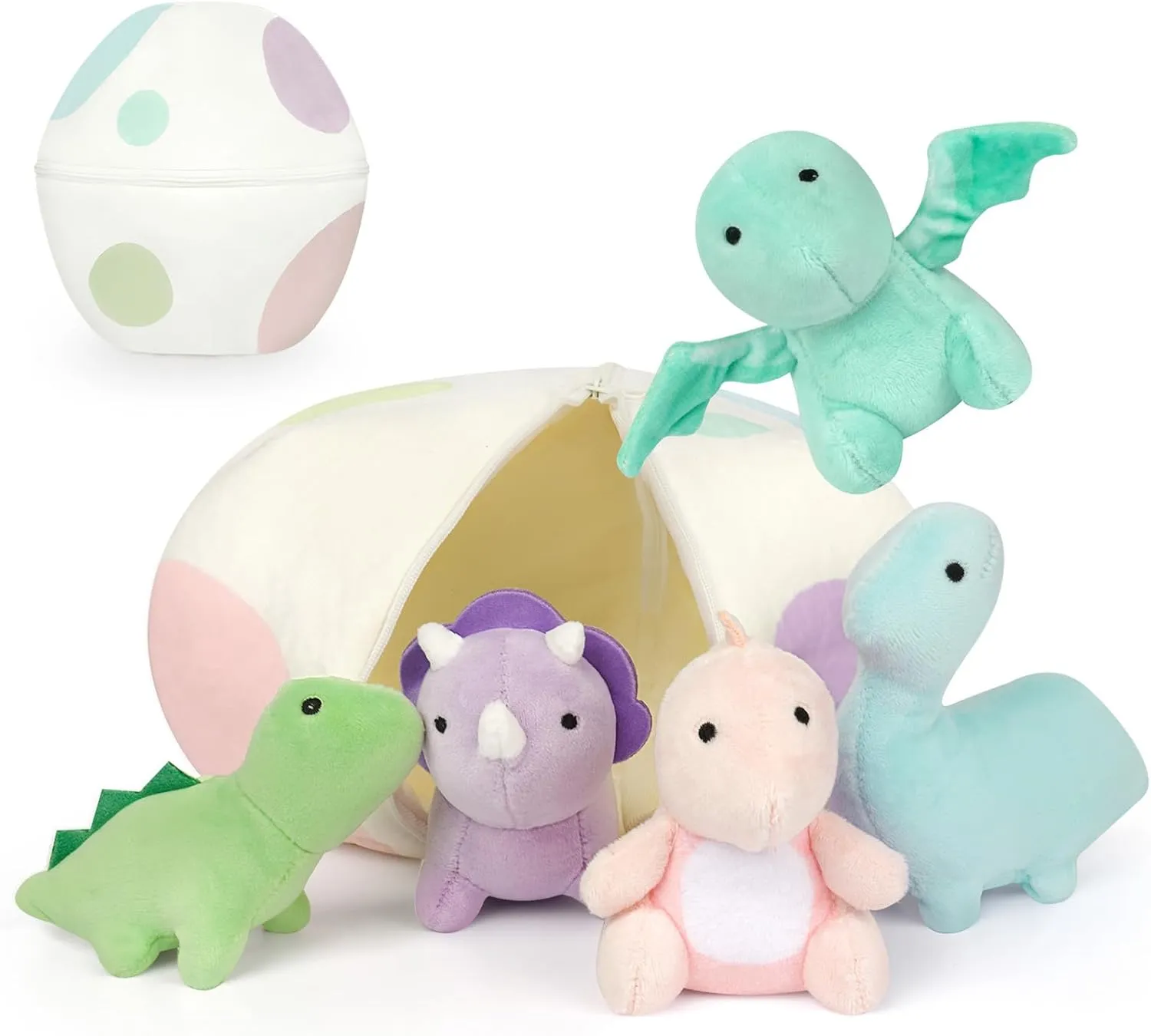 Dinosaur Stuffed Animal Set, Soft Dino Plush Dinosaur Toys, Cute Stuffed Dinosaur Egg with 5 Small Dino Plushies for Themed Party for Kids Girls Boys