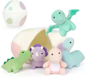 Dinosaur Stuffed Animal Set, Soft Dino Plush Dinosaur Toys, Cute Stuffed Dinosaur Egg with 5 Small Dino Plushies for Themed Party for Kids Girls Boys
