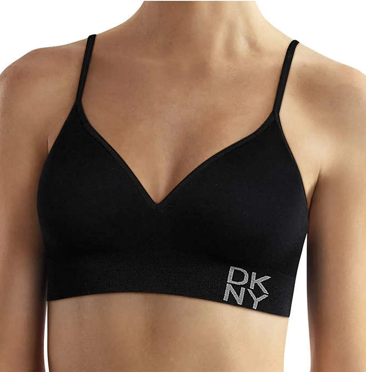 DKNY Ladies’ Seamless Wire Free Bralette 2-Pack (Black/Grey)