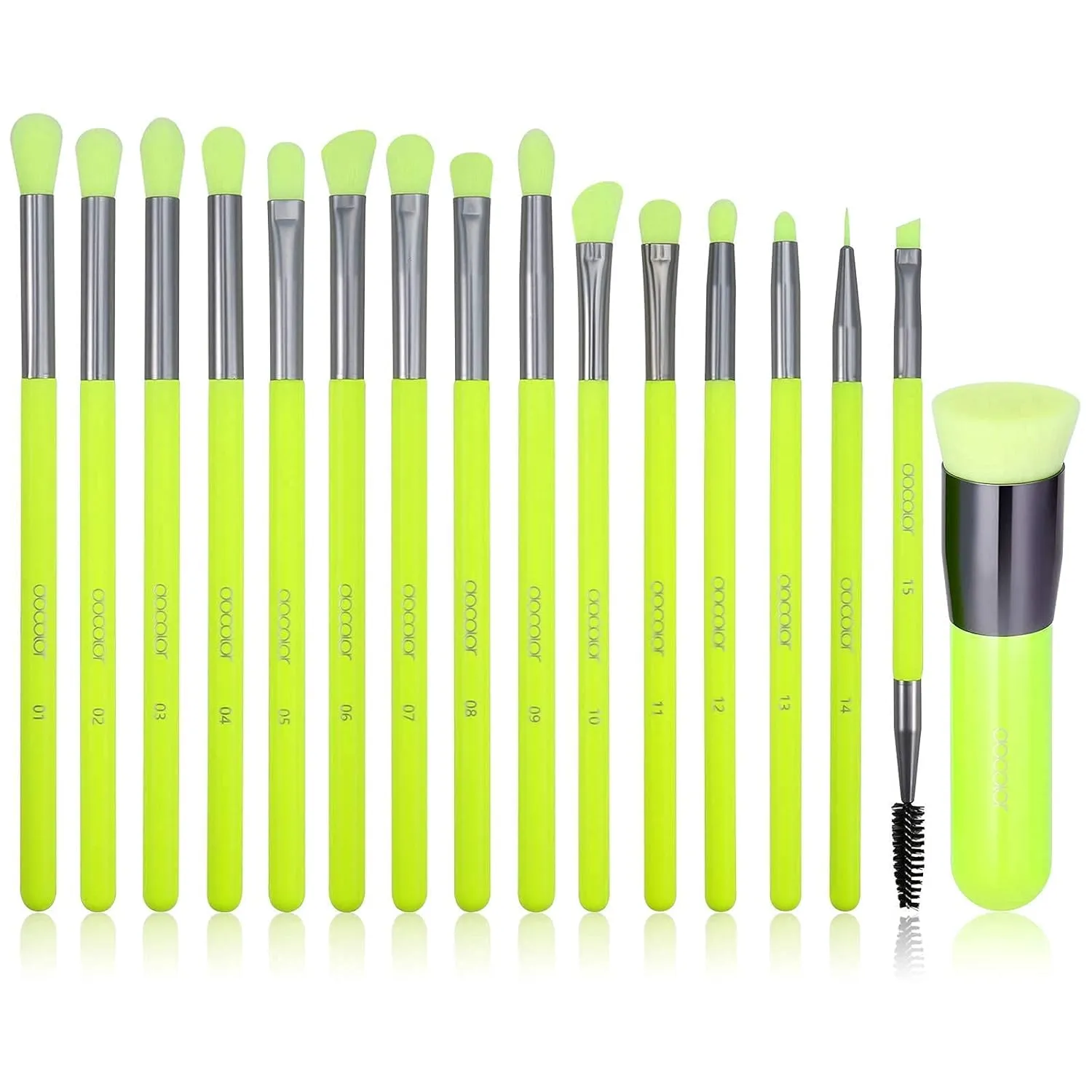 Docolor 15 Pcs Eyeshadow Brushes   Flat Top Kabuki Foundation Brush Professional Makeup Brushes Eye Shadow Concealer Eyebrow Eyelash Eye Liners Blending Make Up Brushes with Wooden Handles Neon Green