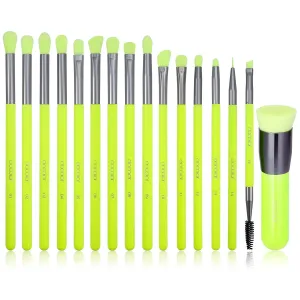 Docolor 15 Pcs Eyeshadow Brushes   Flat Top Kabuki Foundation Brush Professional Makeup Brushes Eye Shadow Concealer Eyebrow Eyelash Eye Liners Blending Make Up Brushes with Wooden Handles Neon Green