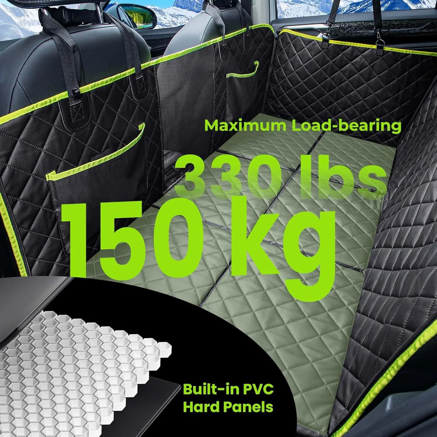 Dog Car Seat Cover for Back Seat, Back Seat Extender for Dogs 52.4 * 24.4in, Upgraded Sofa Leather, Foldable in The Car, Hard PVC Panels Bottom Support to 330 lbs, for Cars/Mid-Size SUV/Small Truck