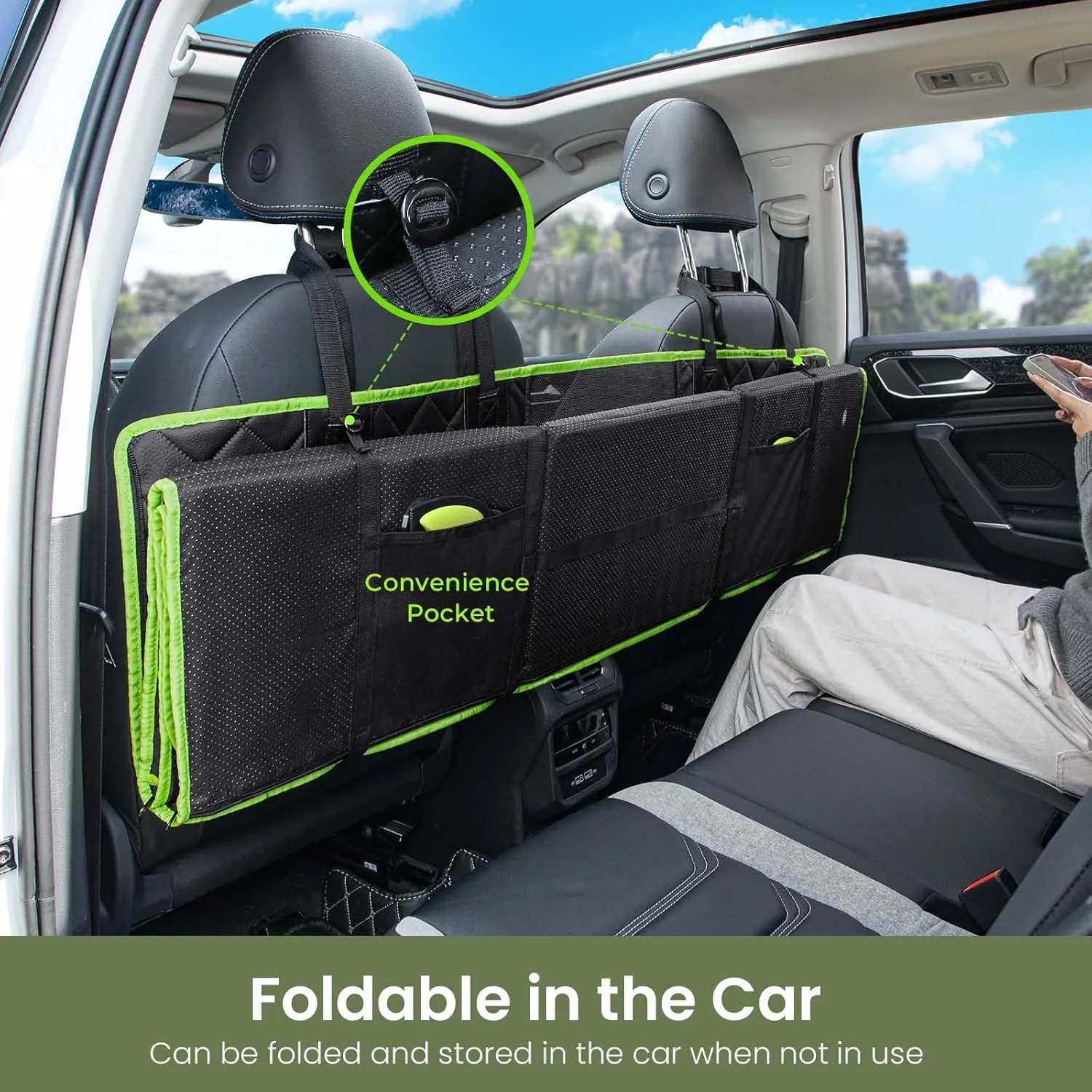 Dog Car Seat Cover for Back Seat, Back Seat Extender for Dogs 52.4 * 24.4in, Upgraded Sofa Leather, Foldable in The Car, Hard PVC Panels Bottom Support to 330 lbs, for Cars/Mid-Size SUV/Small Truck