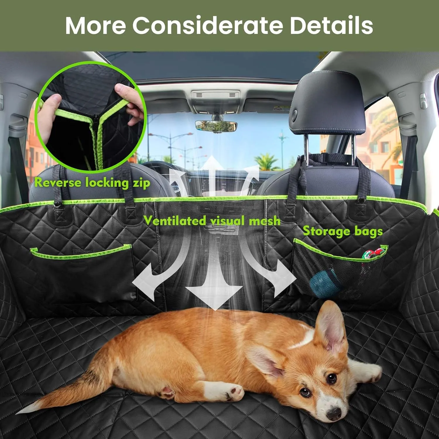Dog Car Seat Cover for Back Seat, Back Seat Extender for Dogs 52.4 * 24.4in, Upgraded Sofa Leather, Foldable in The Car, Hard PVC Panels Bottom Support to 330 lbs, for Cars/Mid-Size SUV/Small Truck