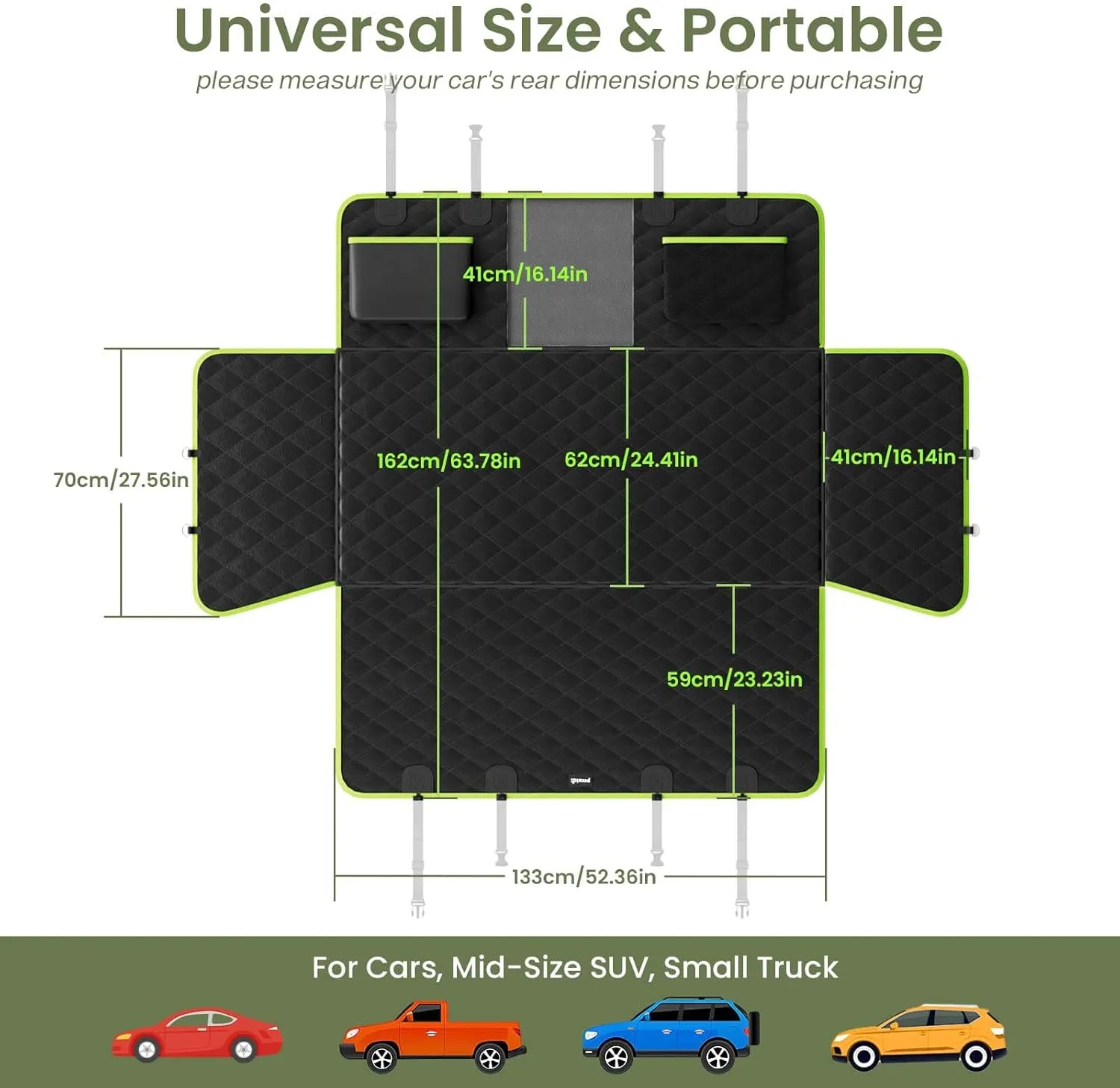 Dog Car Seat Cover for Back Seat, Back Seat Extender for Dogs 52.4 * 24.4in, Upgraded Sofa Leather, Foldable in The Car, Hard PVC Panels Bottom Support to 330 lbs, for Cars/Mid-Size SUV/Small Truck
