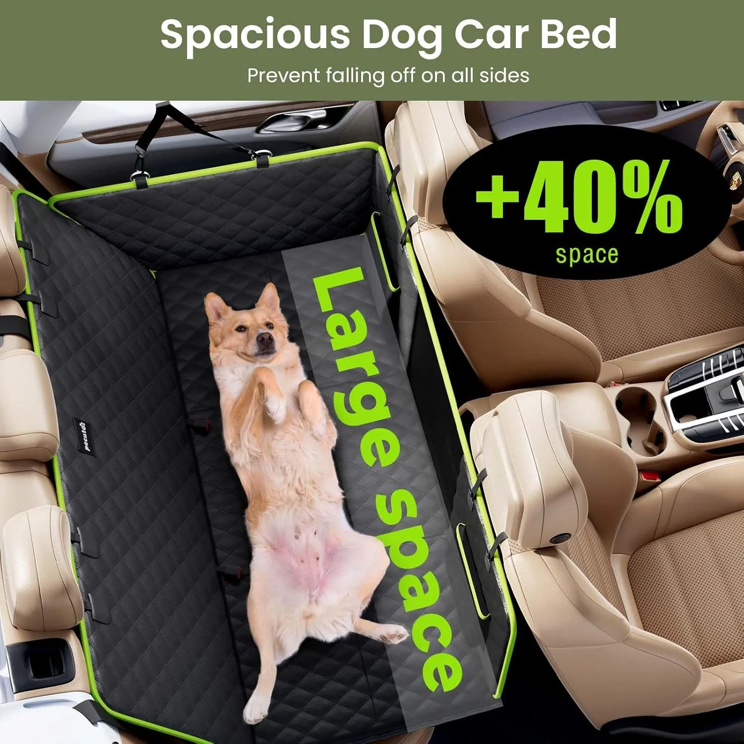 Dog Car Seat Cover for Back Seat, Back Seat Extender for Dogs 52.4 * 24.4in, Upgraded Sofa Leather, Foldable in The Car, Hard PVC Panels Bottom Support to 330 lbs, for Cars/Mid-Size SUV/Small Truck