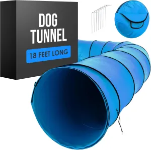 Dog Tunnel, Dog Agility Tunnel, Agility Equipment, Play, Playground, for Puppy, Pet, Crawling, Small, Medium, Large, Indoor/Outdoor, Pop Up Set, Obstacle Course, Exercise Tube, Toy, Blue, 18 Feet