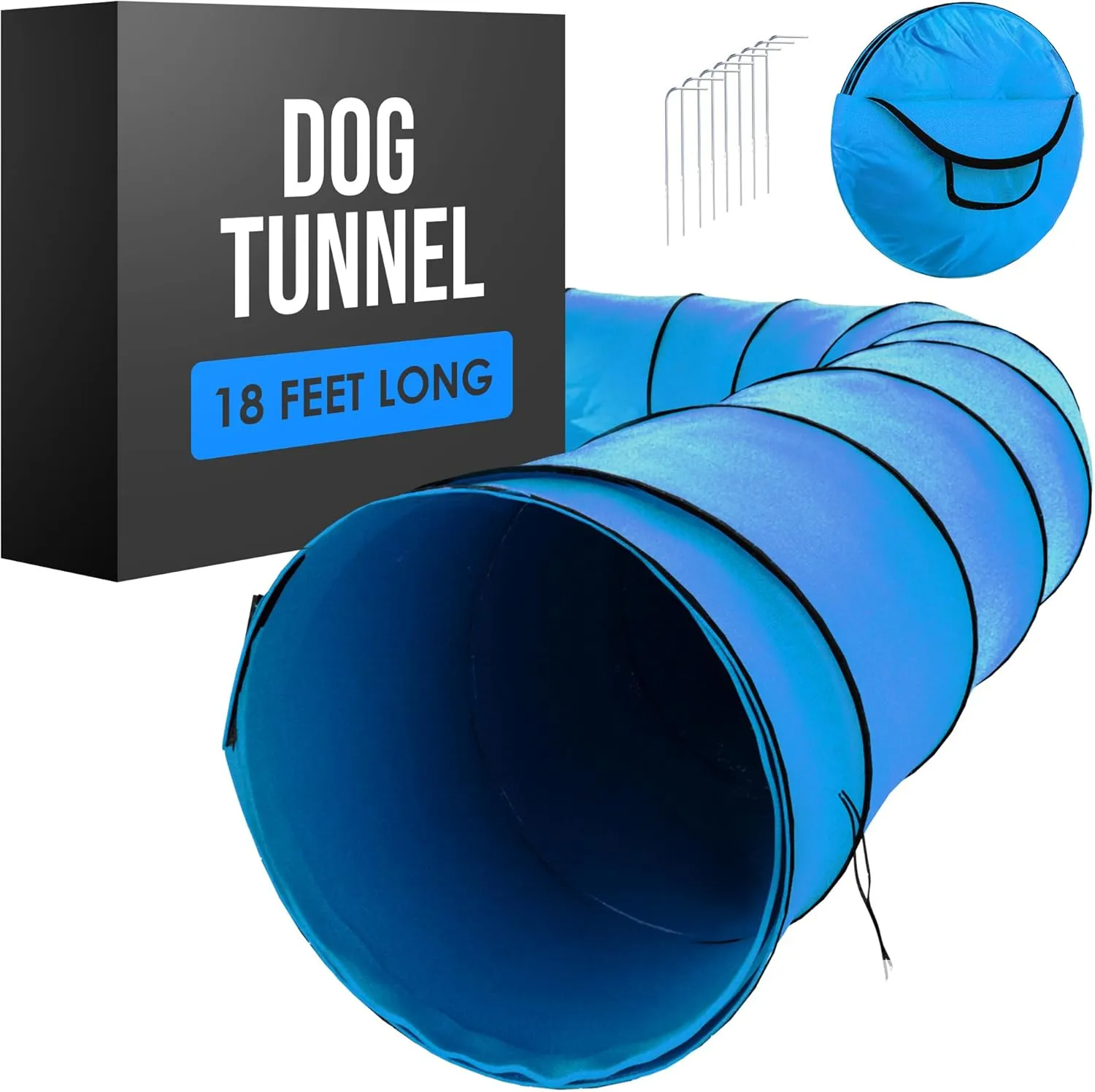 Dog Tunnel, Dog Agility Tunnel, Agility Equipment, Play, Playground, for Puppy, Pet, Crawling, Small, Medium, Large, Indoor/Outdoor, Pop Up Set, Obstacle Course, Exercise Tube, Toy, Blue, 18 Feet