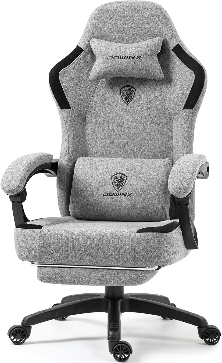 Dowinx Fabric Gaming Chair with Pocket Spring Cushion,Breathable Computer Chair with Massage Lumbar Support and Footrest,High Back Game Office Chair for Adult,Grey