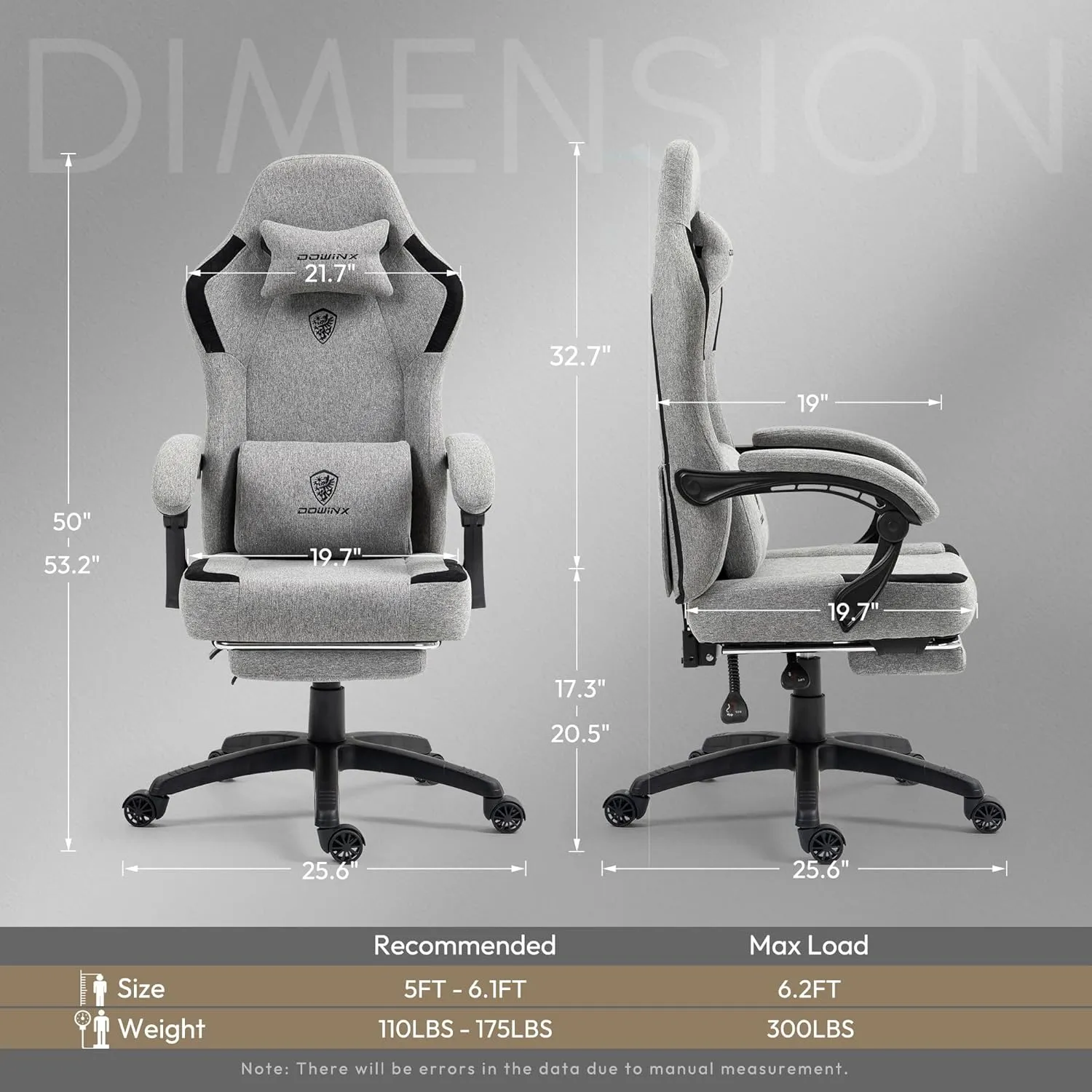 Dowinx Fabric Gaming Chair with Pocket Spring Cushion,Breathable Computer Chair with Massage Lumbar Support and Footrest,High Back Game Office Chair for Adult,Grey