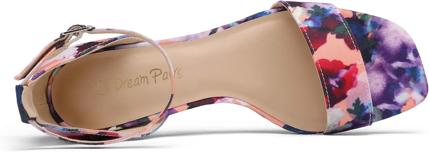 DREAM PAIRS Women's Square Toe Low Block Chunky Heels Open Toe Ankle Strap Dress Pump Shoes