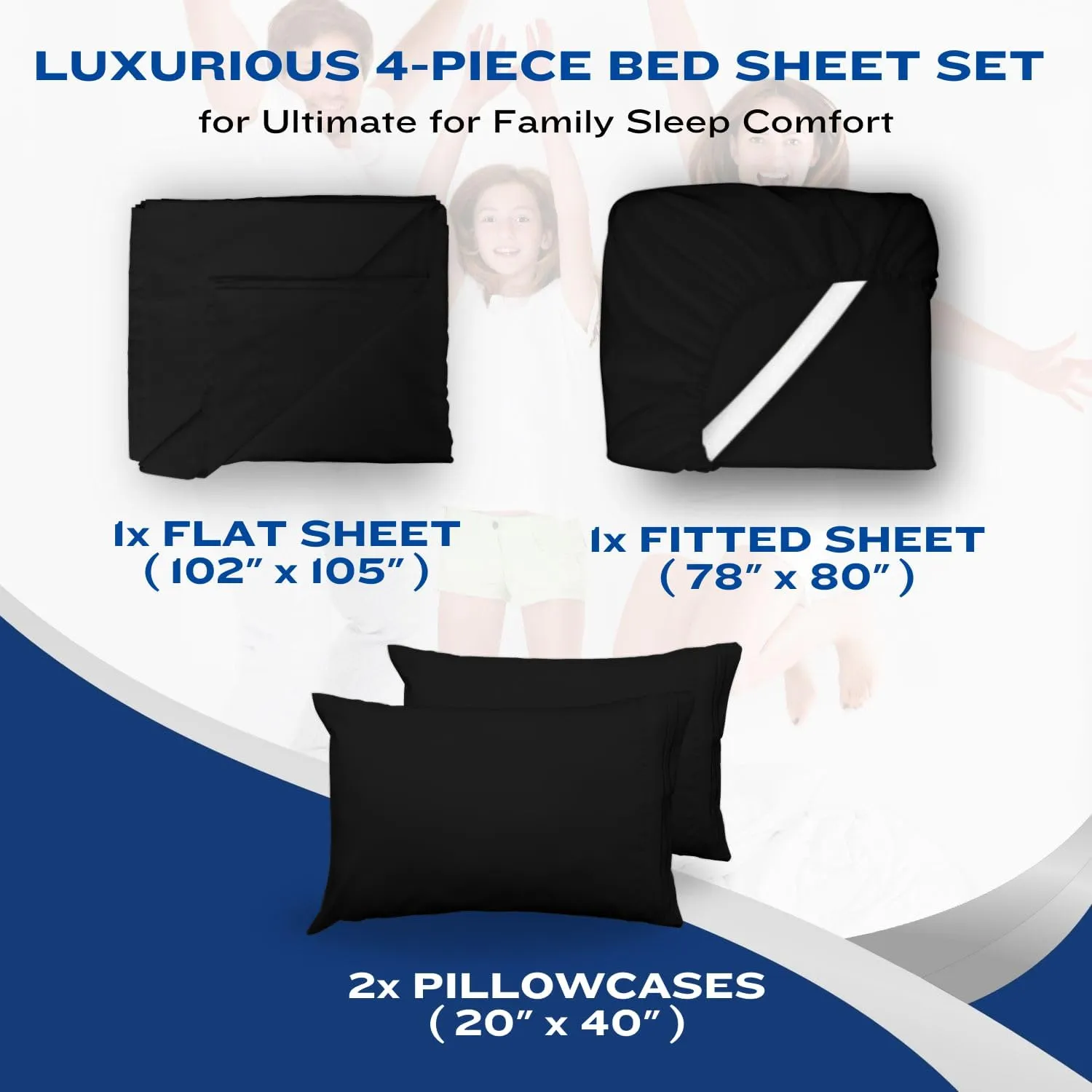 DREAMCARE King Size Sheets Set - Cooling Bed Sheets - 4pcs Set - up to 15" Deep Pocket King Sheet Set – Soft & Long Lasting Cooling - 100% Fine Brushed Polyester with Side Pocket - Black