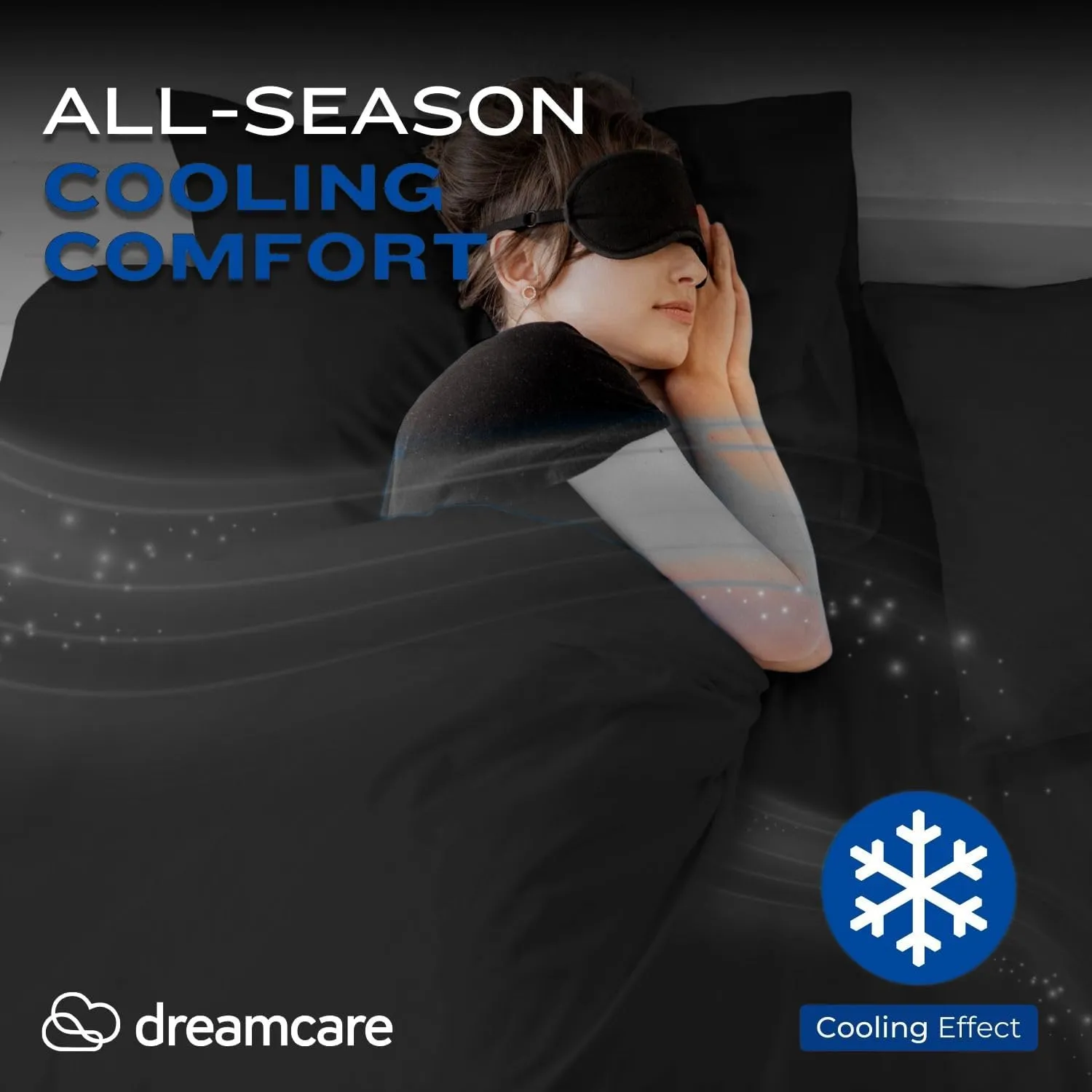 DREAMCARE King Size Sheets Set - Cooling Bed Sheets - 4pcs Set - up to 15" Deep Pocket King Sheet Set – Soft & Long Lasting Cooling - 100% Fine Brushed Polyester with Side Pocket - Black