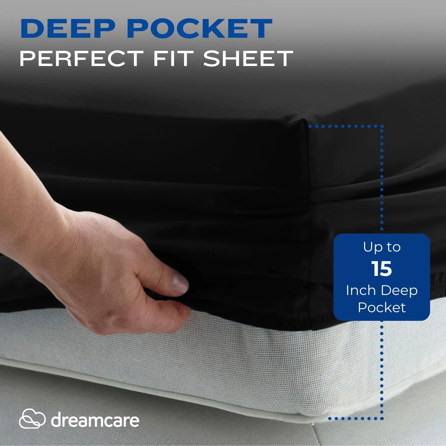 DREAMCARE King Size Sheets Set - Cooling Bed Sheets - 4pcs Set - up to 15" Deep Pocket King Sheet Set – Soft & Long Lasting Cooling - 100% Fine Brushed Polyester with Side Pocket - Black