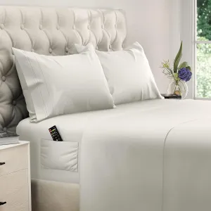 DREAMCARE Twin XL Sheet Set - Cooling Bed Sheets - 4pc Set - up to 15" Deep Pocket - Soft & Long Lasting 100% Fine Brushed Polyester with Side Pocket - Ivory