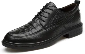 Dress Oxford for Men Lace Up Round Toe Crocodile Embossed Apron Toe Leather Anti-Slip Non Slip Resistant Party Suitable for Many Occasions (Color : Black, Size : 10.5)