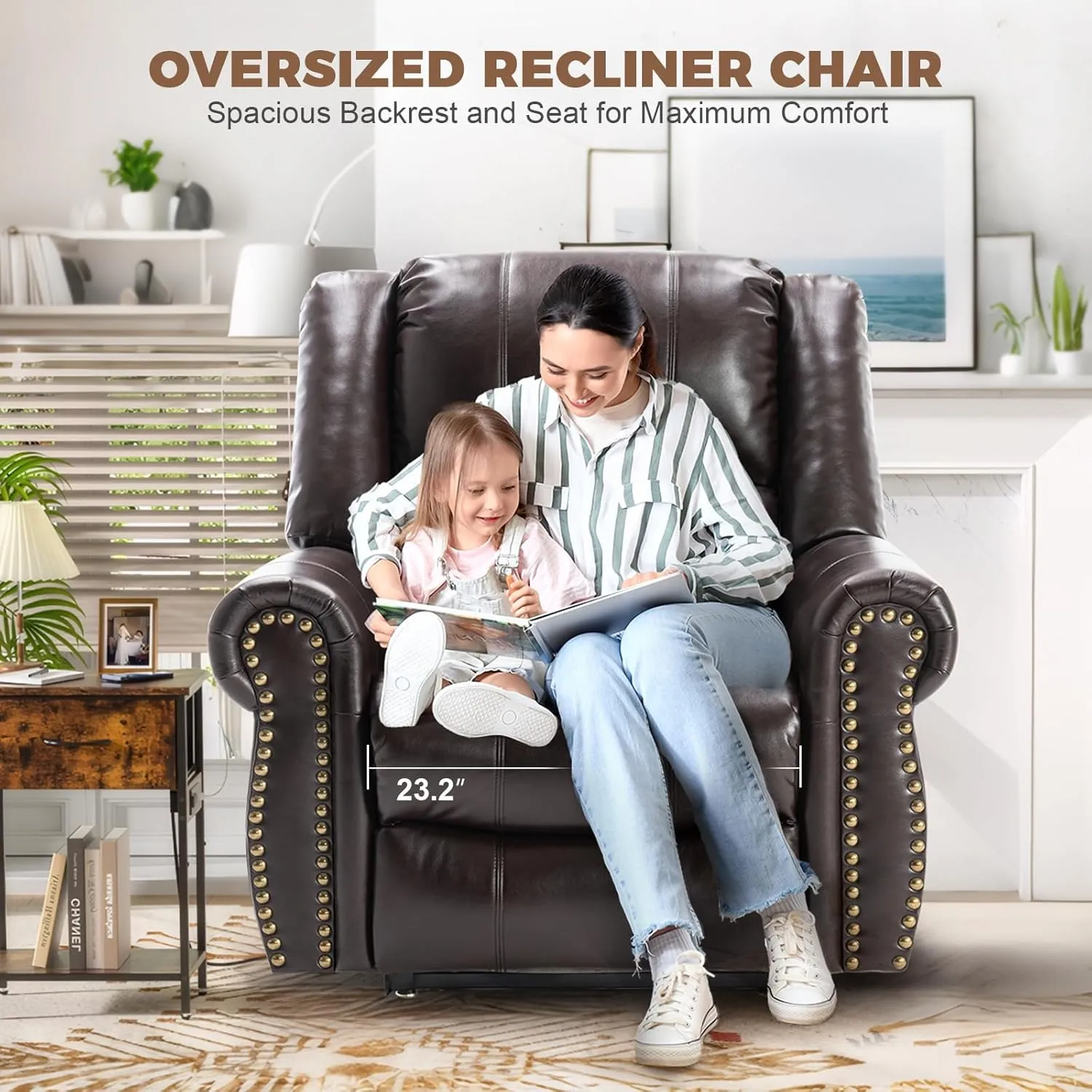 Dual Motor Power Lift Recliner Chair for Elderly with Heat and Massage, Lay Flat Large Lift Chairs Recliners for Seniors Infinite Position w/USB and Remote Control, Breathable Leather, Brown