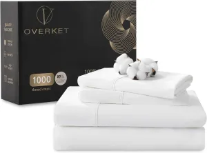 Egyptian Cotton Sheets Full Size 1000 Thread Count Sateen Weave Soft Breathable 16-Inch Deep Pocket 4PCS（Full,White）