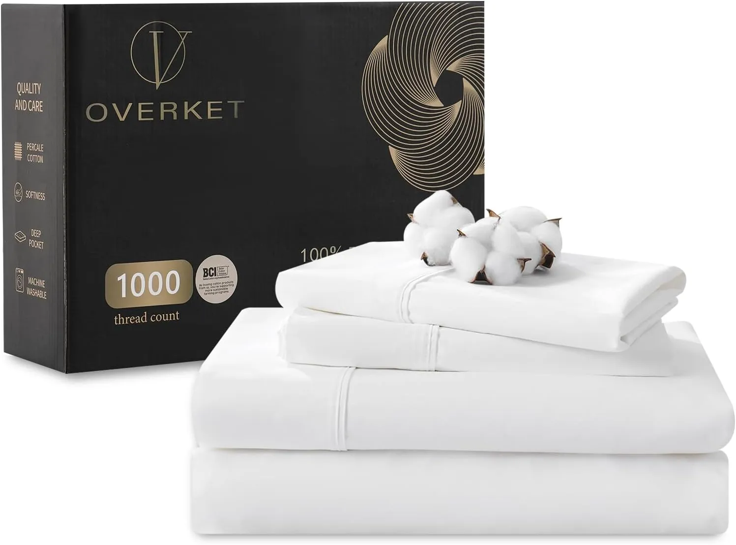 Egyptian Cotton Sheets Full Size 1000 Thread Count Sateen Weave Soft Breathable 16-Inch Deep Pocket 4PCS（Full,White）
