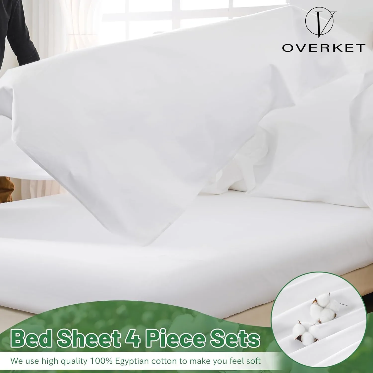 Egyptian Cotton Sheets Full Size 1000 Thread Count Sateen Weave Soft Breathable 16-Inch Deep Pocket 4PCS（Full,White）