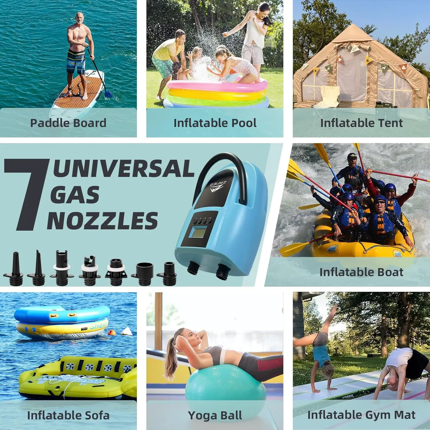 Electric Paddle Board Pump Portable, 20PSI High Pressure SUP Air Pump with Intelligent Dual Stage Inflation, Deflation & Auto-Off Function, 120W 12V DC Inflatable Pump for Paddleboard, Kayak, Boat