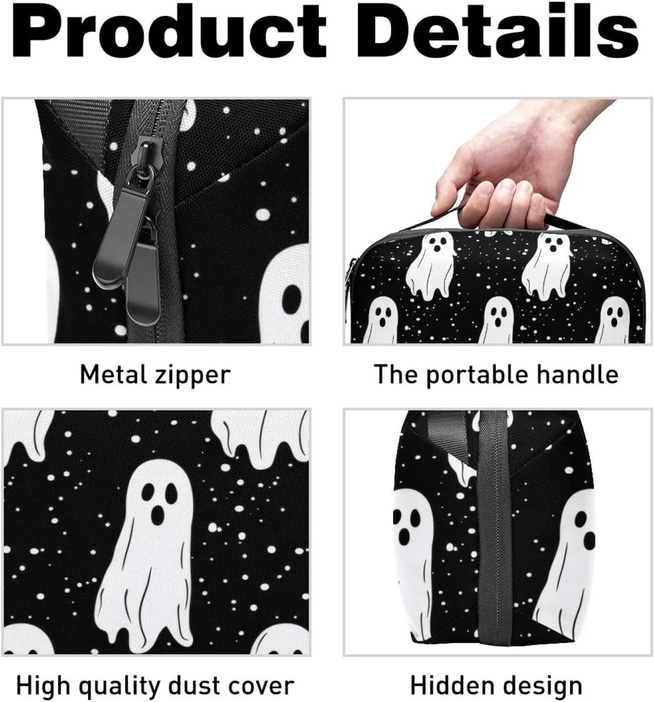 Electronics Organizer, Halloween Ghost Spooky Pattern Small Travel Cable Organizer Carrying Bag, Compact Tech Case Bag for Electronic Accessories, Cords, Charger, USB, Hard Drives