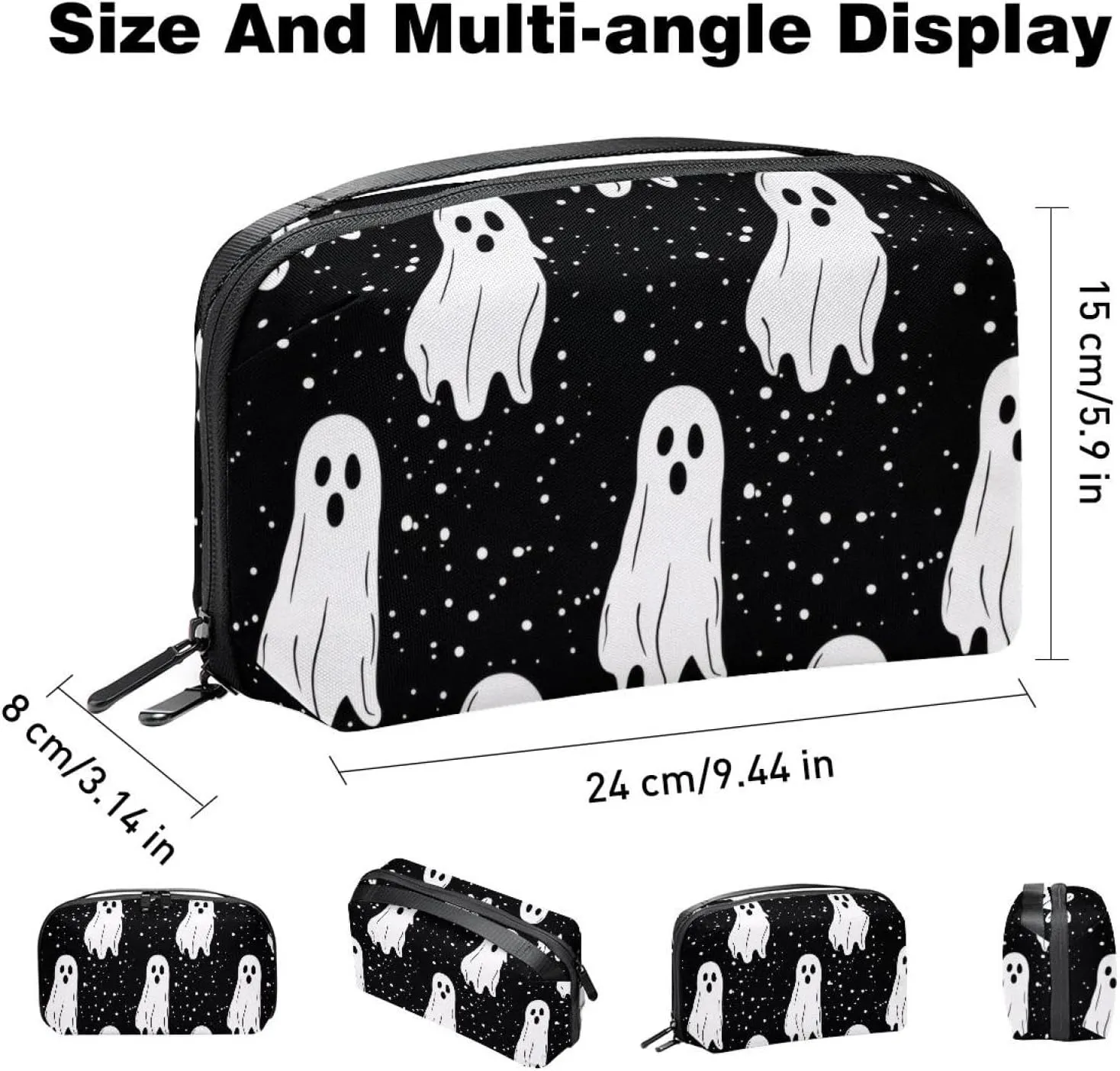 Electronics Organizer, Halloween Ghost Spooky Pattern Small Travel Cable Organizer Carrying Bag, Compact Tech Case Bag for Electronic Accessories, Cords, Charger, USB, Hard Drives
