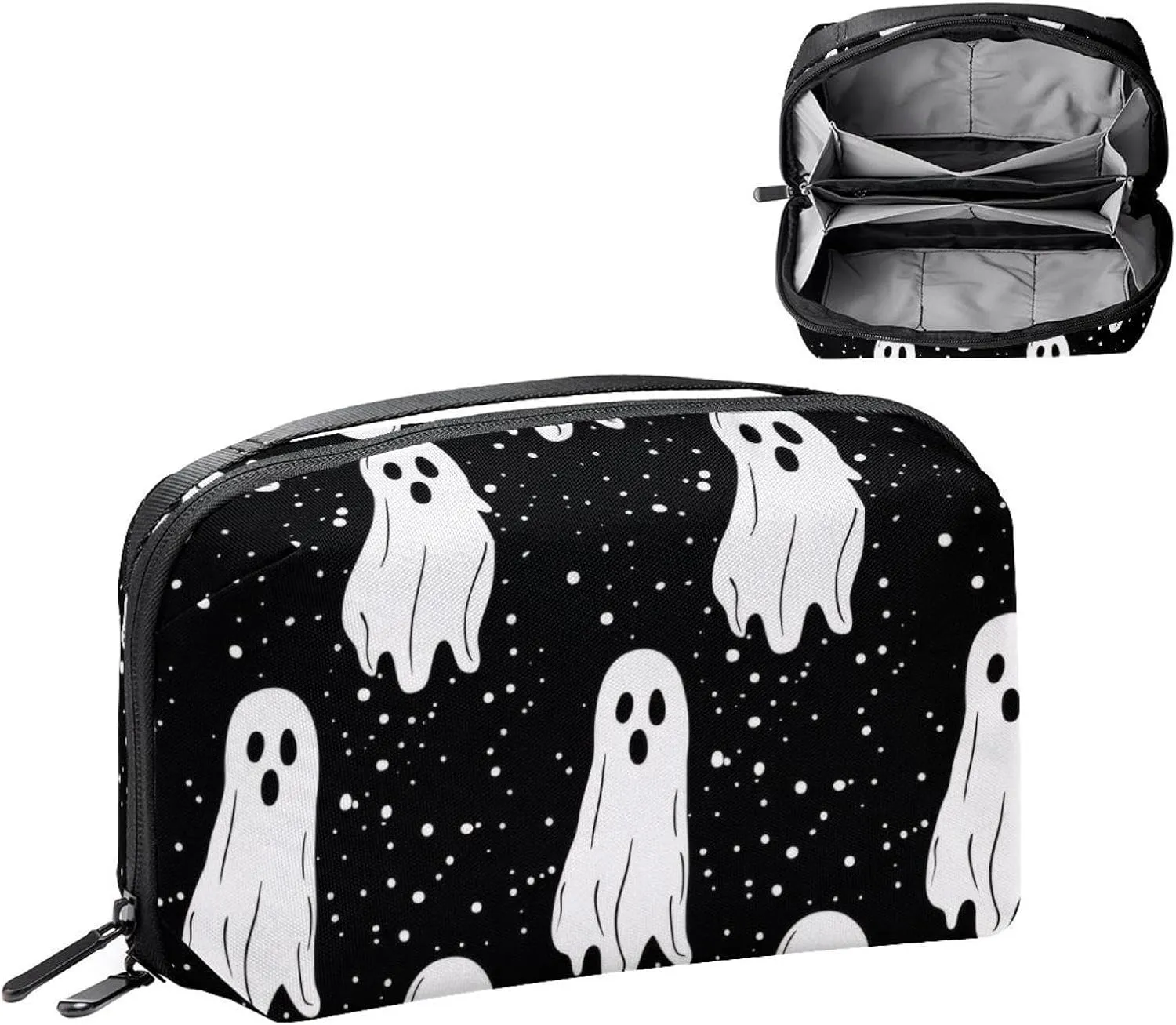 Electronics Organizer, Halloween Ghost Spooky Pattern Small Travel Cable Organizer Carrying Bag, Compact Tech Case Bag for Electronic Accessories, Cords, Charger, USB, Hard Drives