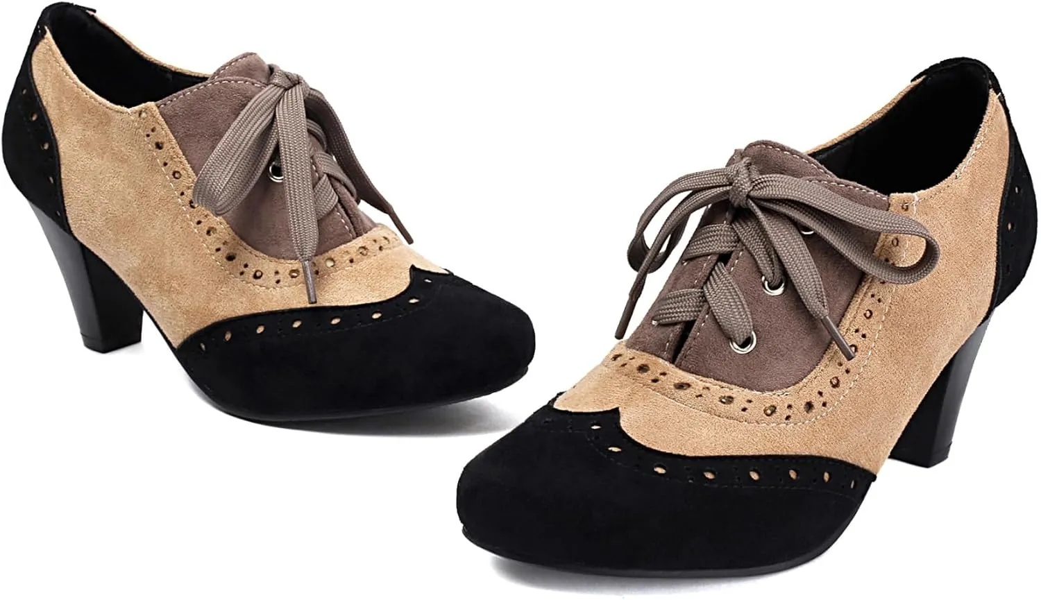 Elerhythm Women's Mary Jane 1920s Pump Heels Oxford Classic and Retro Lace Up Wingtip 1950s Vintage Round Closed Toe 1940s Shoes