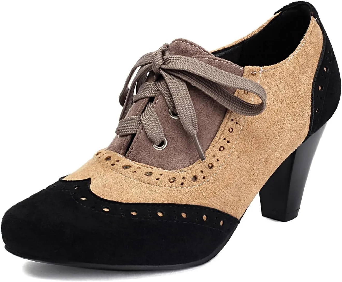 Elerhythm Women's Mary Jane 1920s Pump Heels Oxford Classic and Retro Lace Up Wingtip 1950s Vintage Round Closed Toe 1940s Shoes