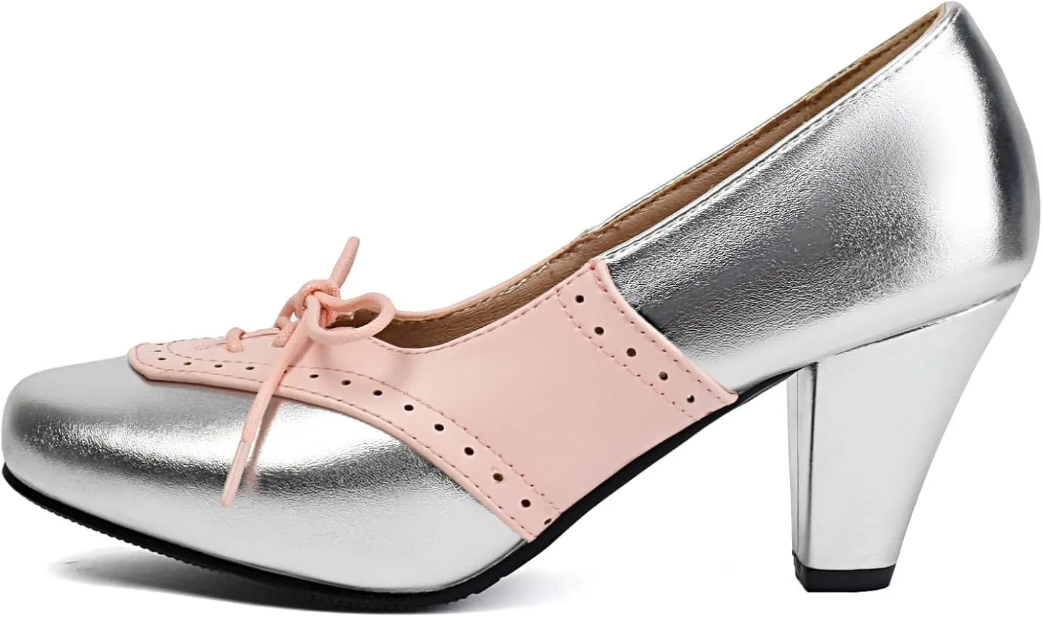 Elerhythm Women's Mary Jane 1920s Pump Heels Two Tones Classic and Retro Lace Up Wingtip 1950s Vintage Round Closed Toe 1940s Shoes