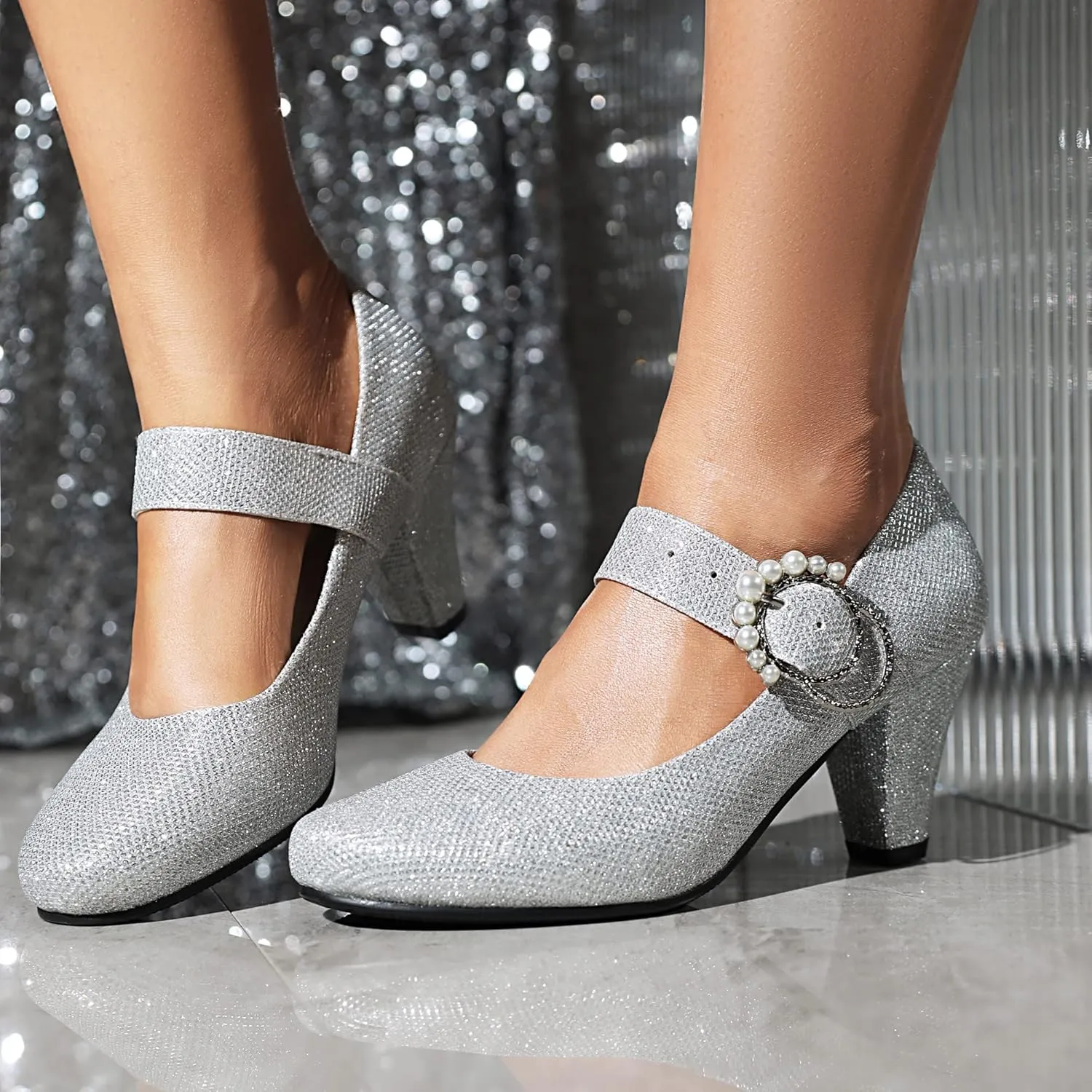 Elerhythm Women's Mary Jane Bow Closed Toe Vintage Pumps Heels Gatsby Victorian 1920s Dresses Faux Suede Shoes