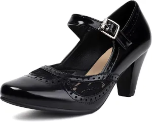 Elerhythm Women's Mary Jane Lace Flower Closed Round Toe Vintage Heels Gatsby 1950s Pumps 1920s Victorian Retro Shoes
