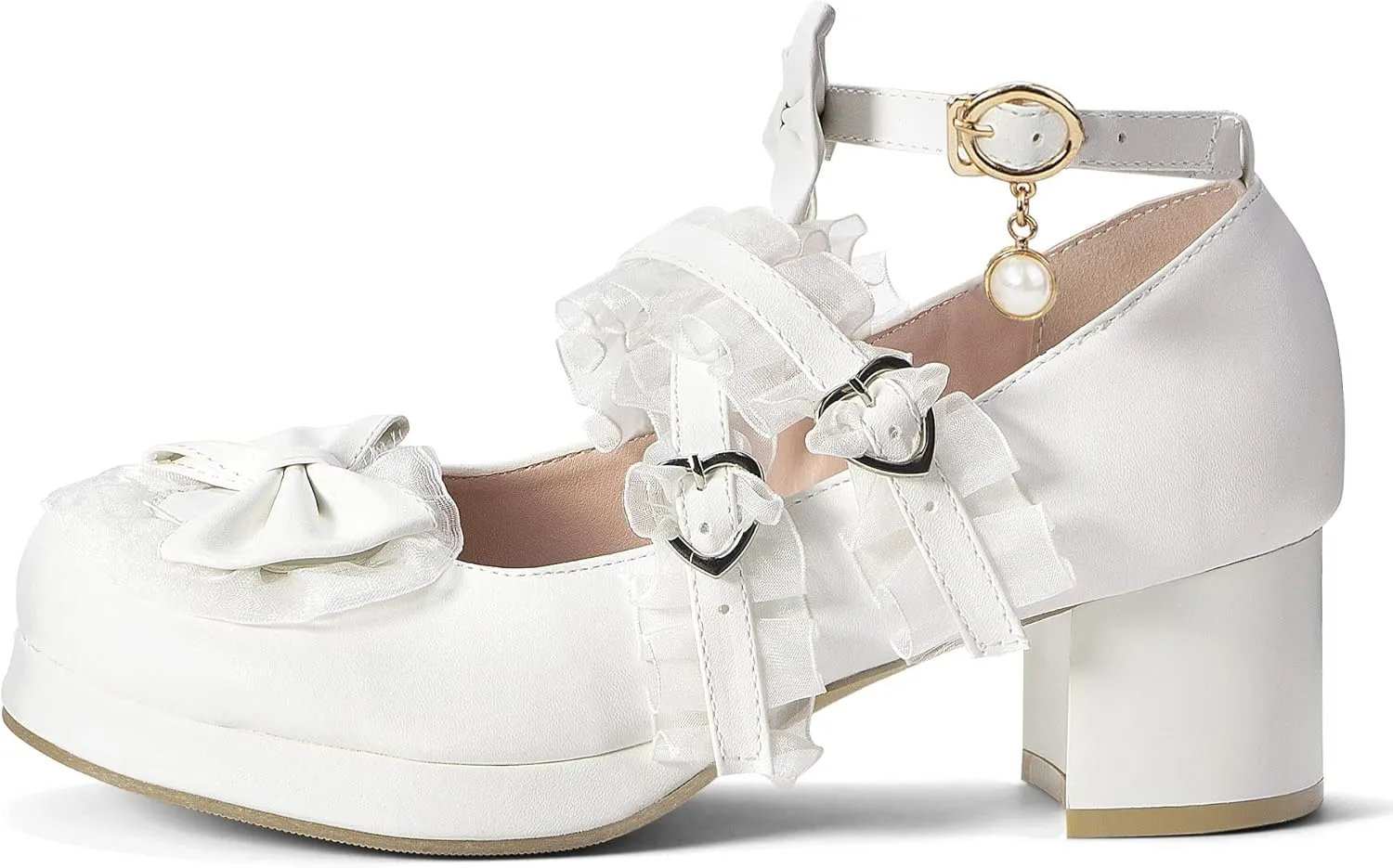Elerhythm Women's Mary Jane Platform Chunky Block Heels Cute Cosplay Kawaii Bow Lace Dresses Cross-Tied Round Toe Ankle Strap Shoes