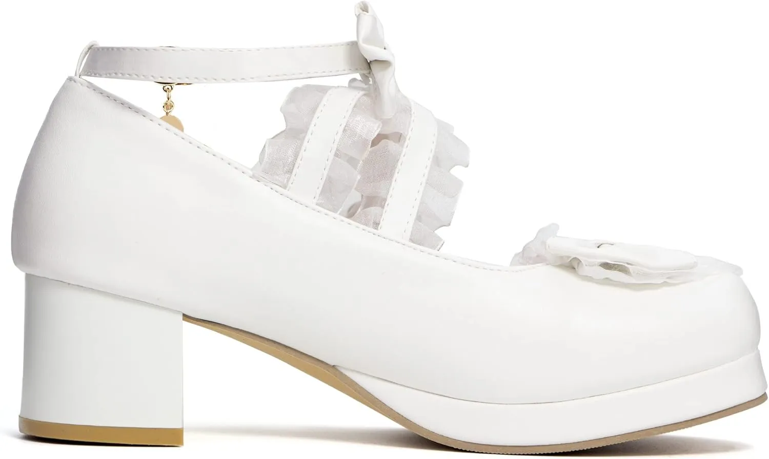 Elerhythm Women's Mary Jane Platform Chunky Block Heels Cute Cosplay Kawaii Bow Lace Dresses Cross-Tied Round Toe Ankle Strap Shoes